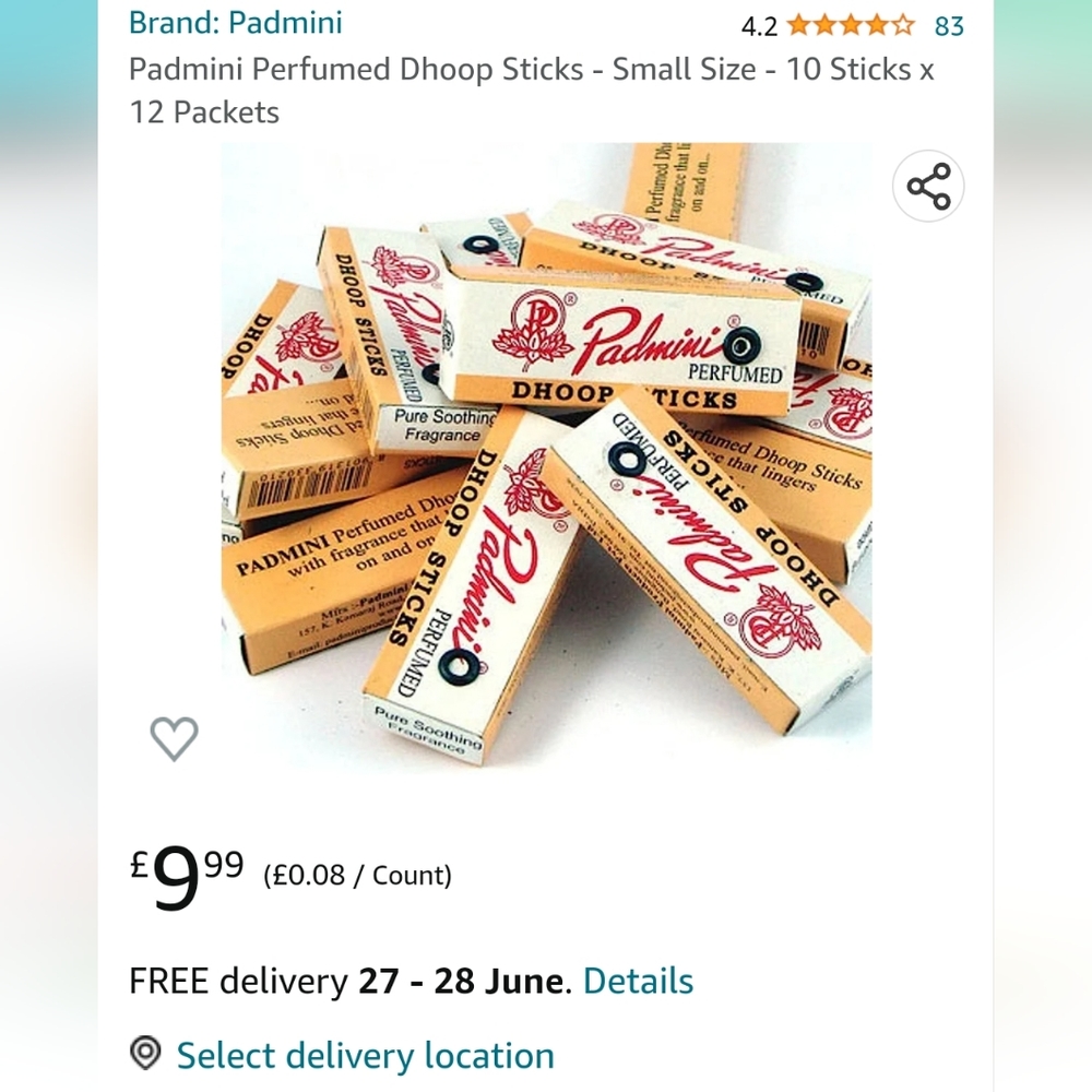 12 pack of 10 padmini dhoop traditionally handrolles Indian incense sticks RRP12 - Picture 6 of 6